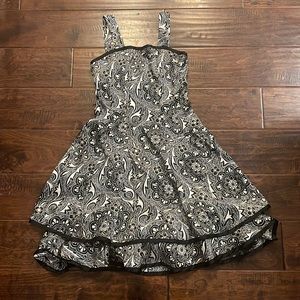 satin gold black white design dress with double hem